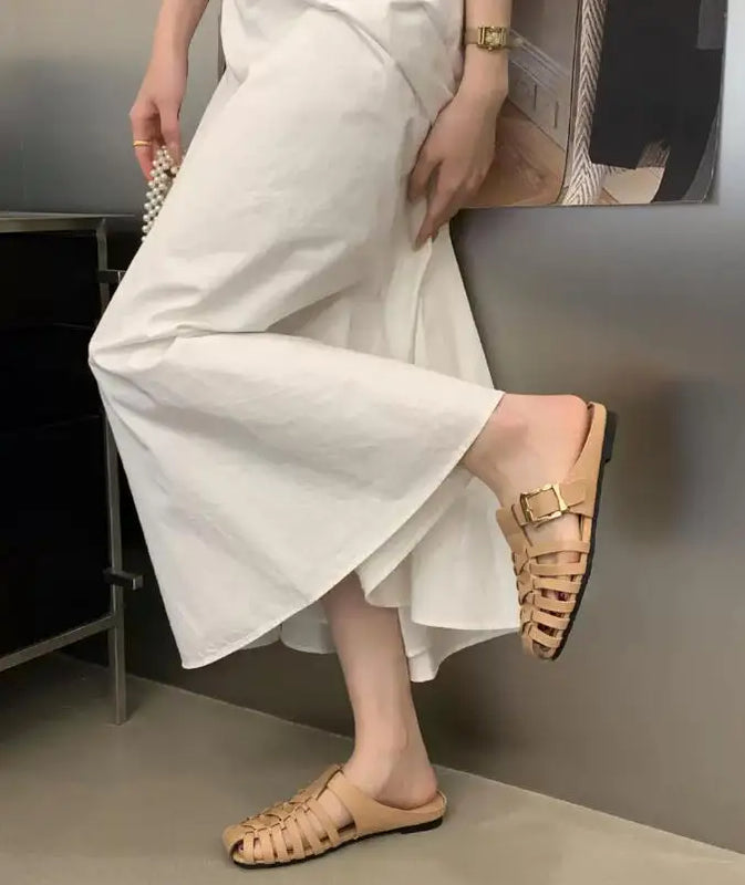 2026 Summer New Women's Mules And Clogs Closed Toe Woven Hollow Out Breathable Slip On Shoes Plus Size Casual Flat Sandals мюли