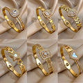 Stainless Steel Bangle Bracelet Inlay Luxury Rhinestones Gorgeous Synthetic Zirconia Geometric Oval Square Stars Shape for Women