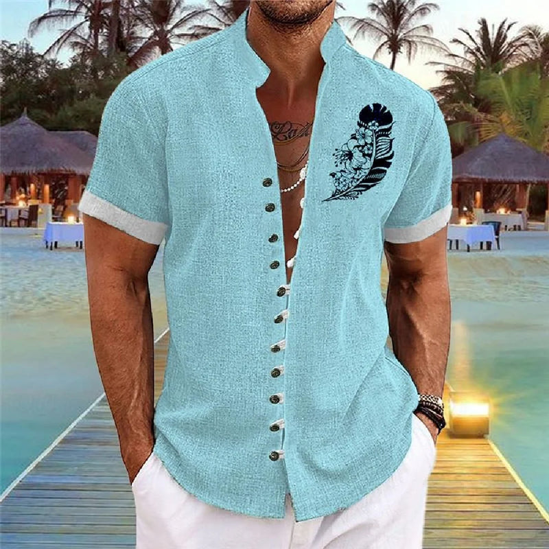 New Men's Linen Short-Sleeved Shirt, with a Fashionable | SAMAG