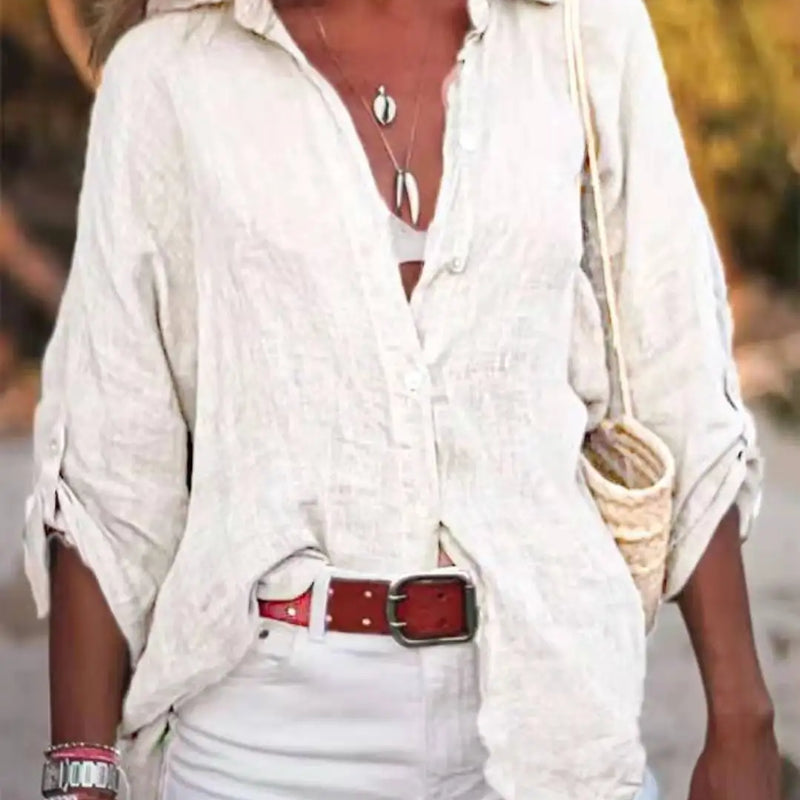 Women's Loose Fit Solid Color Long Sleeve Buttoned Blouse - View 13 | SAMAG