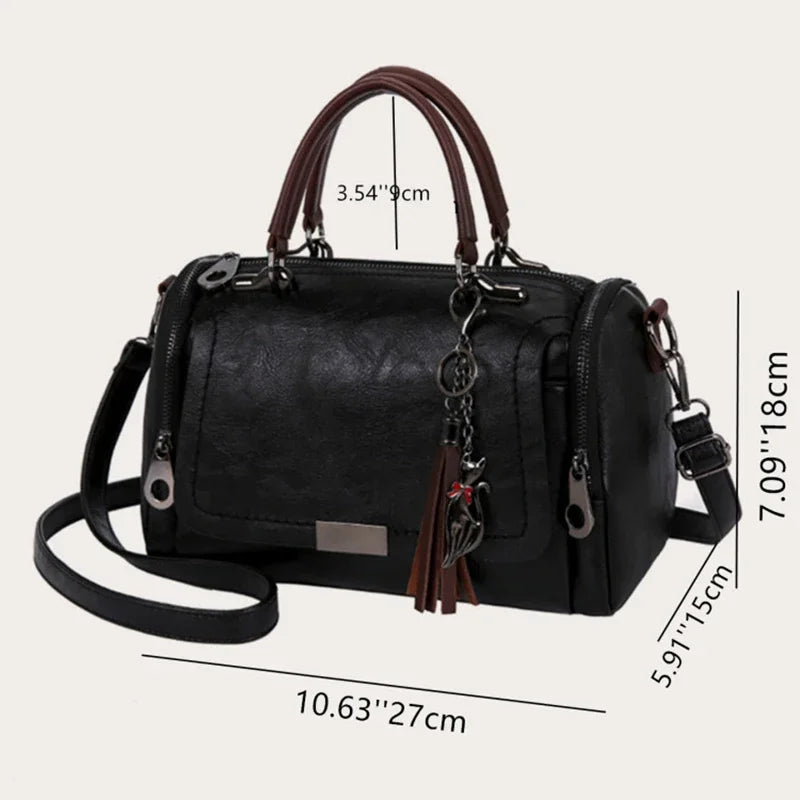 Tassel Decor Women's Large Capacity Shoulder Bag Fashion Zipper Crossbody Bags With Removable Strap Boston Handbag Женская сумка