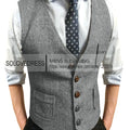 Men's Suit Vest V Neck Notched Lapel Slim Fit Leisure Wool Herringbone Tweed Vest Men for Wedding Groomsmen Mens Waistcoat Vest