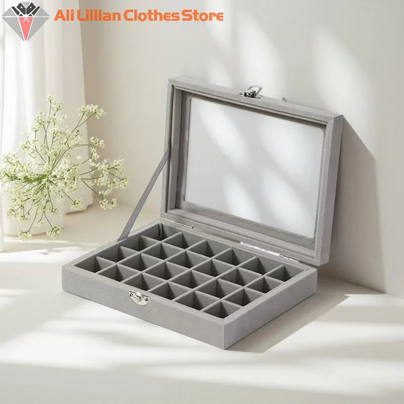24 Grid Jewelry Storage Box New Transparent Window Large Capacity Ring Necklace Jewelry Storage, Simple And High-end Display Box
