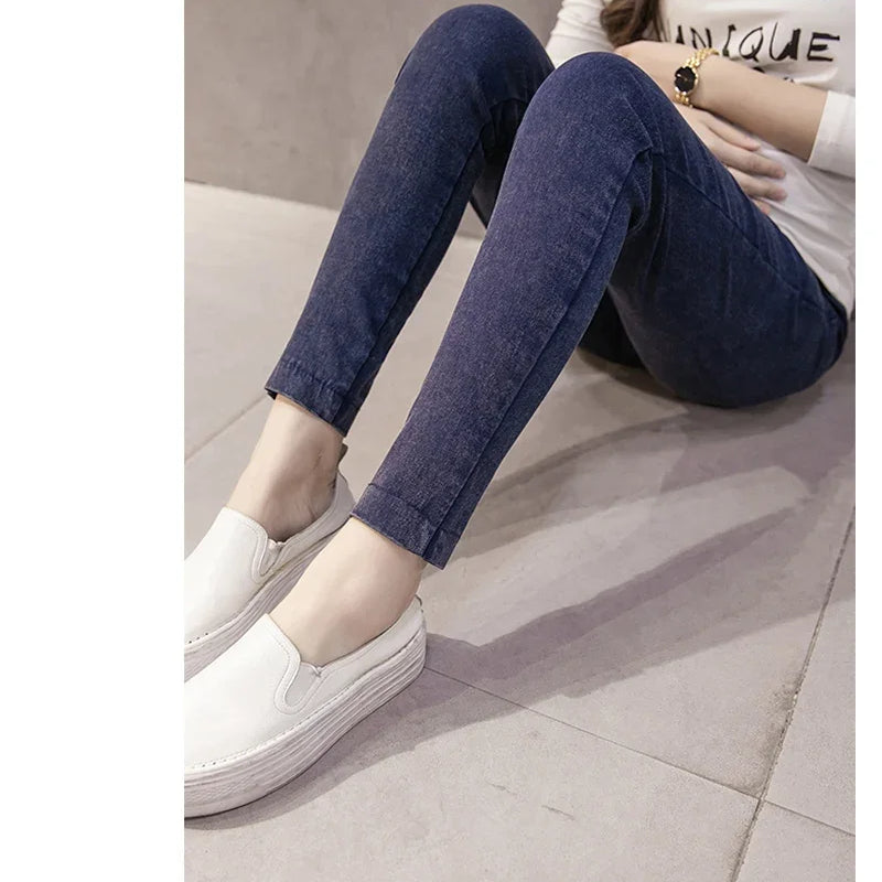 Maternity Pregnancy Skinny Trousers Jeans Pants Elastic Pregnant Women's Feet Stomach Lift  Stretch Denim