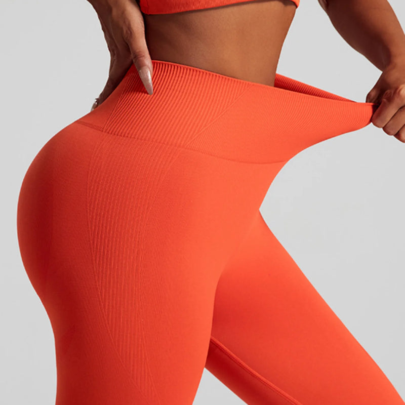 Women's Seamless Workout Set High Waisted Yoga Pants & Sports Bra with Removable Pads Booty Lifting for Running Training