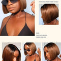 Nadula 13x4 7X5 Chestnut Brown BOB Wig Yaki Straight Pre-Bleached Knots Pre Cut HD Transparent Lace Human Hair Wig Ready to Wear
