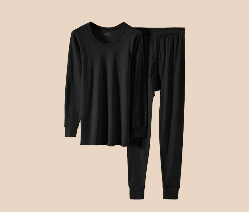100% Pure Cotton Thermal Underwear Sets Autumn Winter Men's Solid O-neck Tops+Pants Underwear Two Piece Sets Men Long Johns Sets