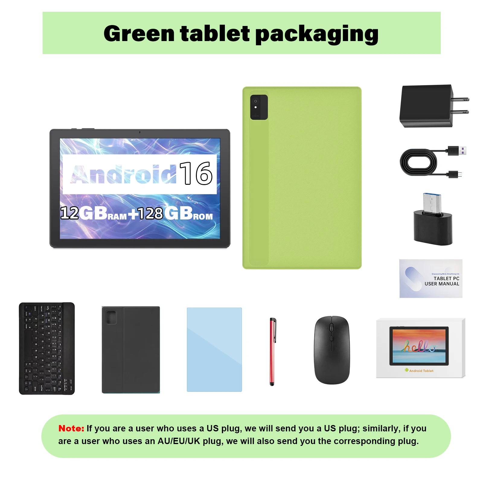 New 10.1 Inch Android 16 Tablet PC 12GB RAM 128GB ROM with Keyboard and Case 5000mAh Battery WIFI6 GMS Certified Tablet for Work