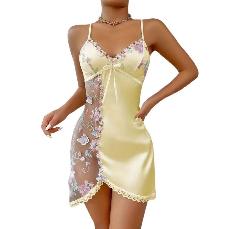 Thin Lace Bow Women's Pajama Dress Embroidered Mesh | SAMAG