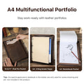 Luxury Retro A4 Cowhide Business Leather Portfolio with 4 Ring Binder Sketchbook Paper Pen Holder Ipad 11 pro Zipper Travel Case