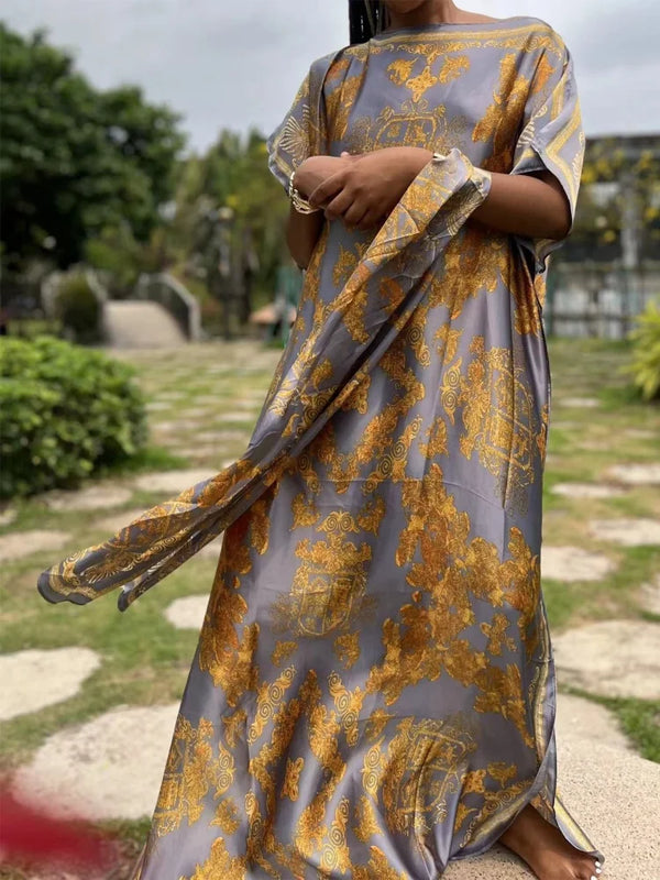 Luxury Soft Muslim Print Abayas Women Short SLeeves | SAMAG
