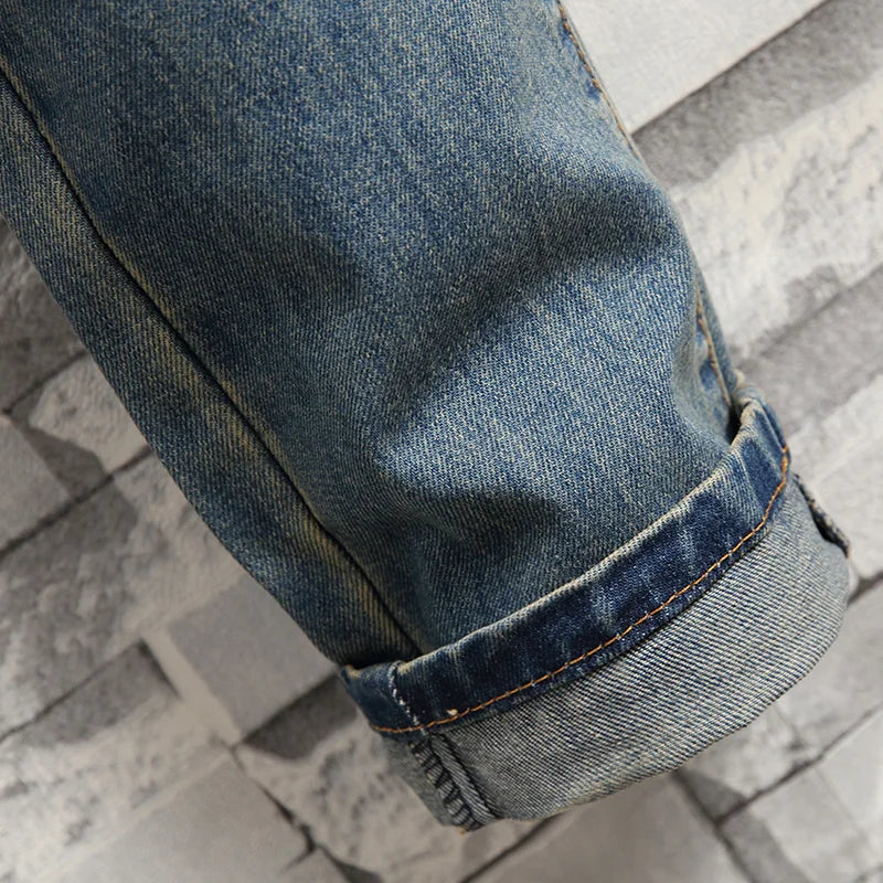 Distressed Ripped Jeans Men's Retro Blue Fashion Slim | SAMAG