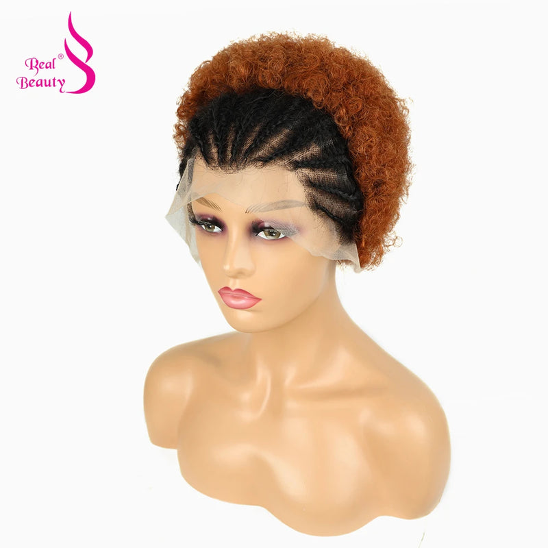 Braided Wigs for Black Women Human Hair Afro Puff Lace Frontal Hair Wigs Afro Kinky Curly Human Hair 13x4 Lace Front Pre Braided