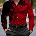 Men'S Stylish Red Floral Print Dress Shirt - Casual Long | SAMAG