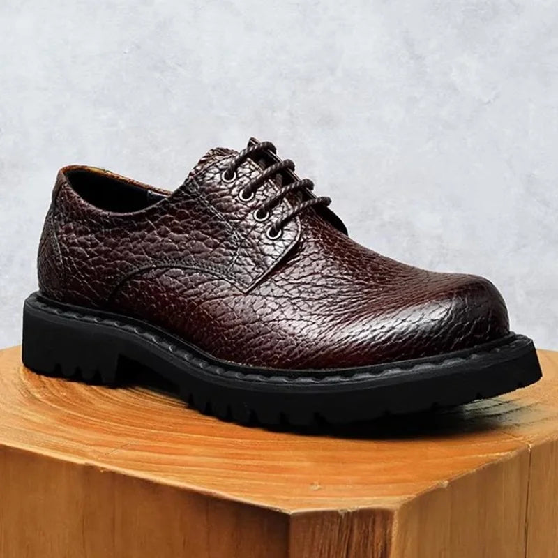 High Quality Men's large Round-toe Leather Shoes Lace-up Work Shoes With Thick Soles First-layer Cowhide Business Formal Shoes