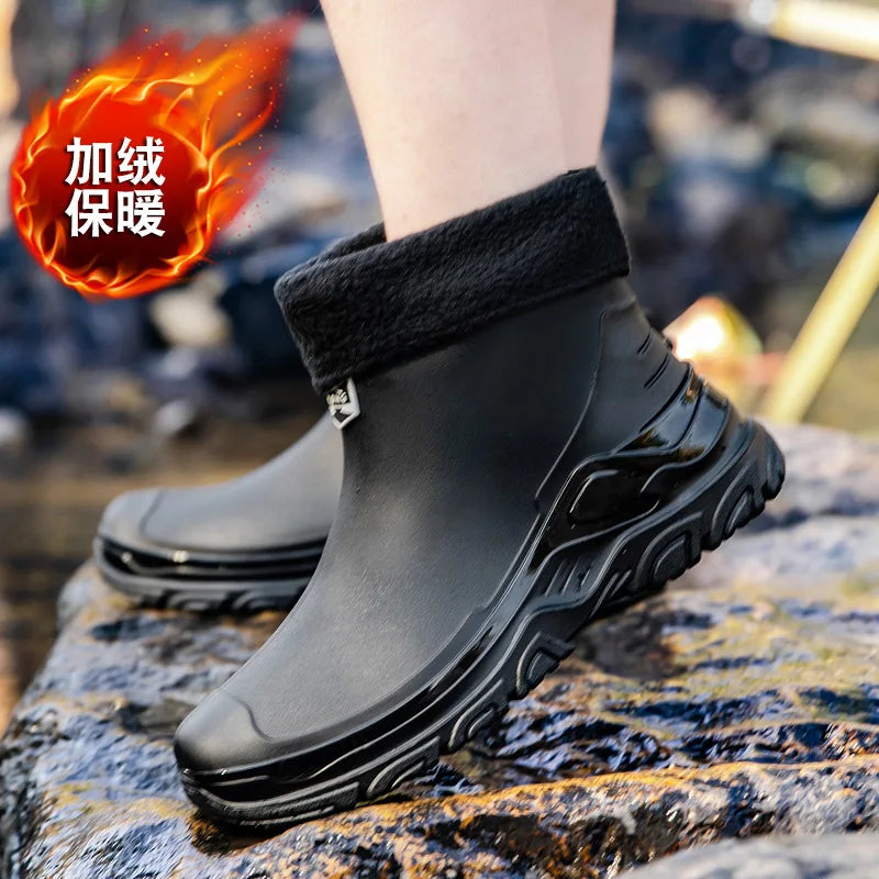 Short Rain Boots Men Fashionable New Rain Boots Work Fishing Waterproof Water Shoes Outdoor Non-slip Rubber Shoes Wear-resistant