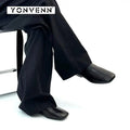 Square headed monk leather shoes men's slip in loafers lazy shoes casual business cleanfit formal dress shoes