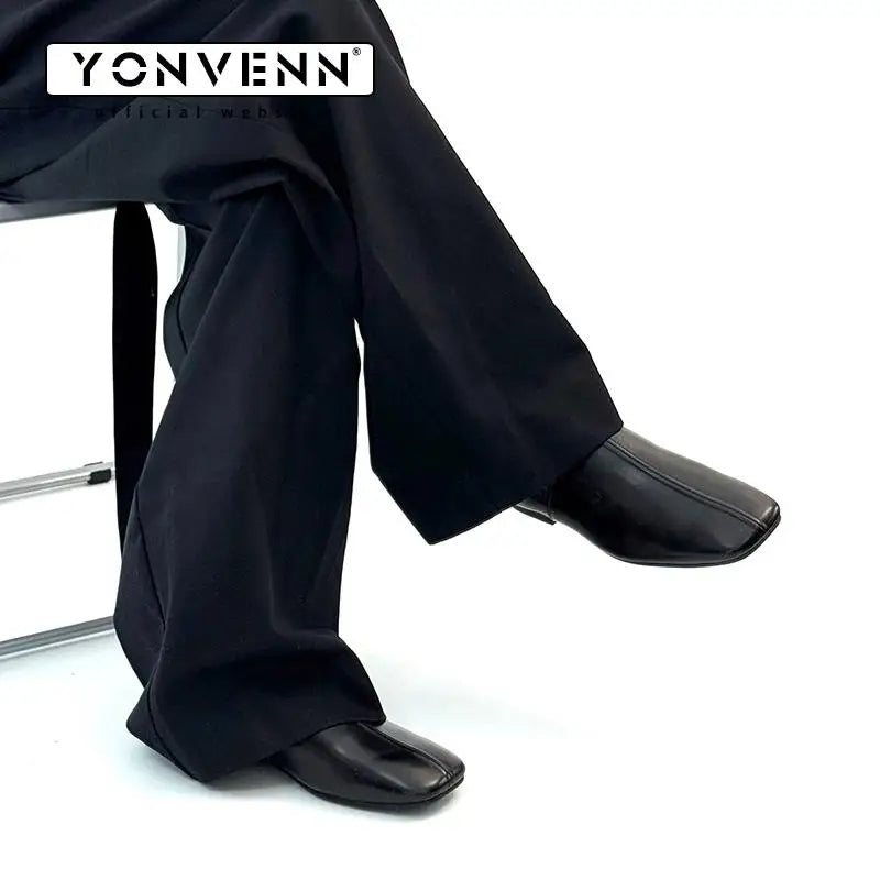 Square headed monk leather shoes men's slip in loafers lazy shoes casual business cleanfit formal dress shoes