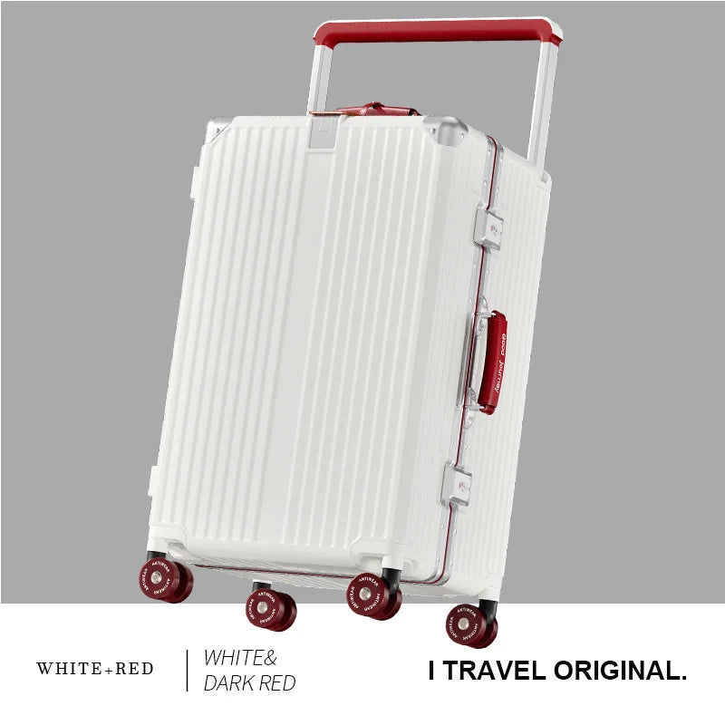 BunnyFly Suitcase Wide Handle Travel Suitcase Men 20 24  Carry-On Luggage Women PC Aluminum Frame Trolley Case