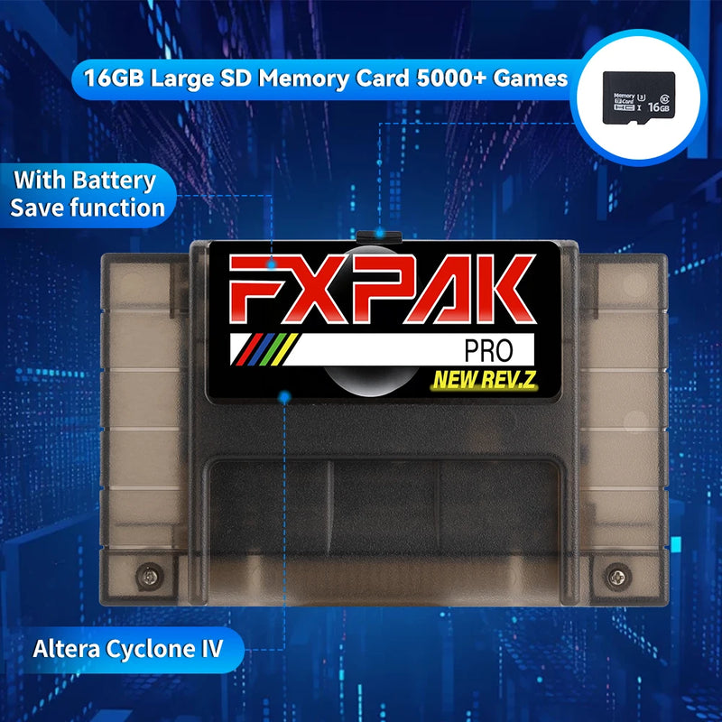 Latest FXPAK Rev. Z  Version Pro 1200 in 1 For SNES 16 Bit Video Game Console with 16G Card Gift FOR Cyclone Chip