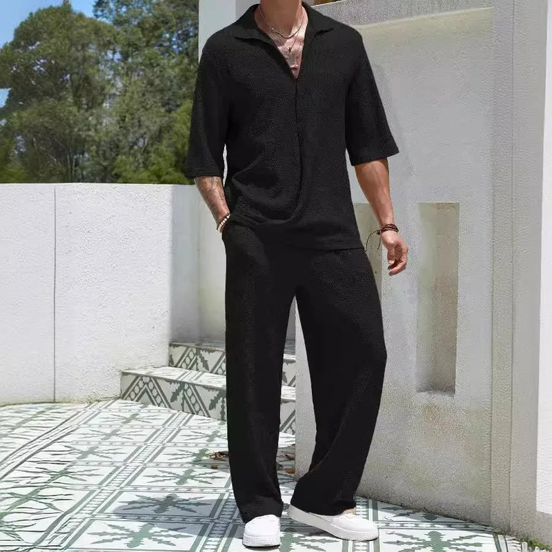 Commuter Suit Casual Shirt Solid Color Short Sleeve Pants | SAMAG