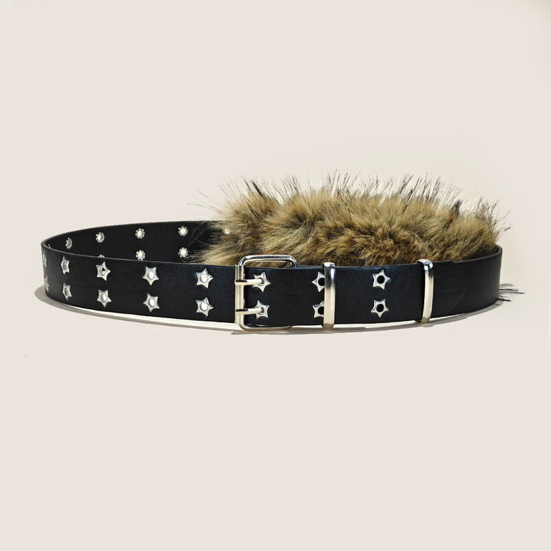 Luxury Designer fake Furry Y2k Belt Subculture Autumn Winter Retro Plush Waist Chain Imitation Fur Waist Seal Hot Girl Sexy Belt