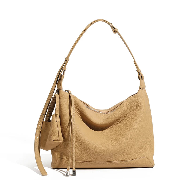 BURMINSA Genuine Leather Hobo Bags For Women Soft Slouchy Vintage Half Moon Shoulder Bag Cowhide Daily Work Commuter Handbags