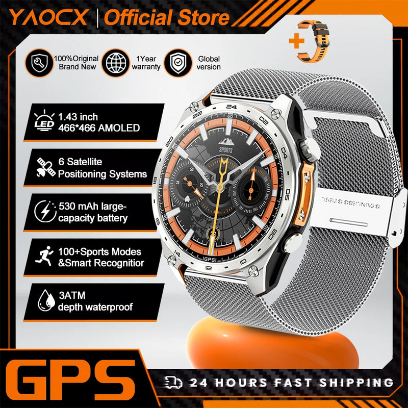 2026 New Military Smart Watch Men Built-in GPS 530mah Bluetooth Call 3ATM Waterproof Barometric Altimeter Sports Smart Watches
