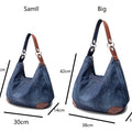 Denim Women Shoulder Bag Large Capacity Female Hobos Handbag Design Casual Big Totes Blue Ladies Hand Bags Canvas Crossbody Bags