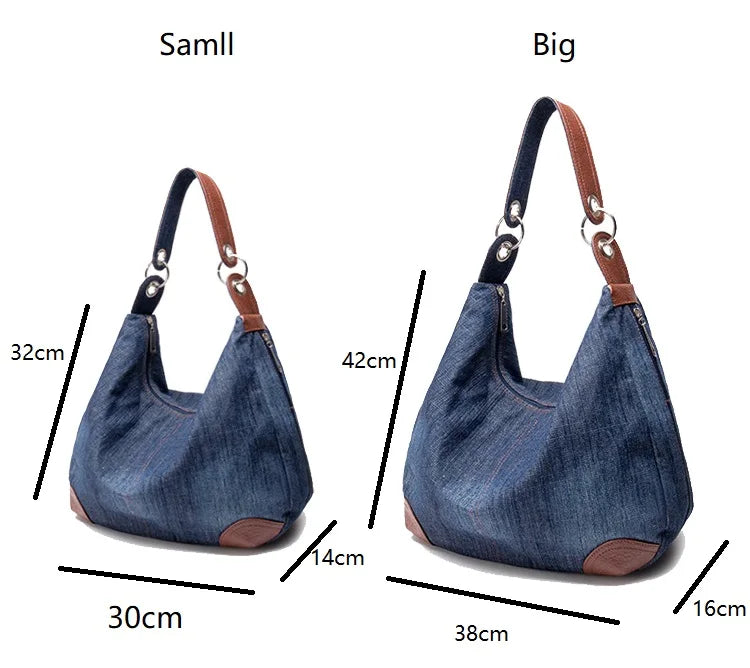 Denim Women Shoulder Bag Large Capacity Female Hobos Handbag Design Casual Big Totes Blue Ladies Hand Bags Canvas Crossbody Bags