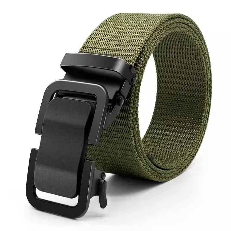 Men's Belt Automatic Metal Buckle Nylon Canvas Webbing Belt Outdoor Work Belt, Nylon Belt With Click Buckle YD614