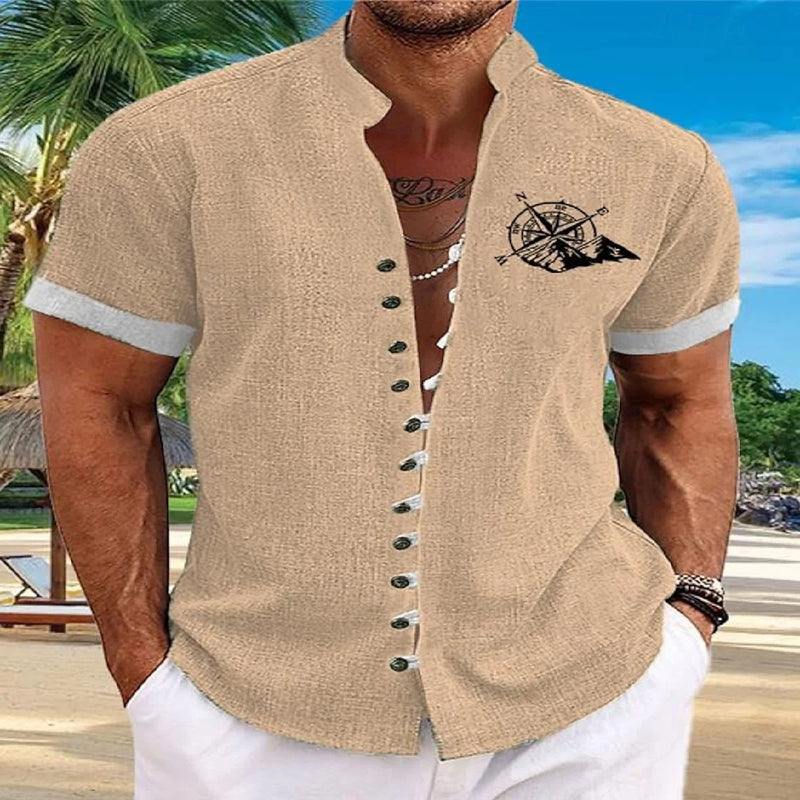 New Men's Linen Short-Sleeved Shirt, with a Fashionable | SAMAG