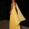 Booma A-Line Pleat Yellow Evening Dresses Sleeveless | SAMAG