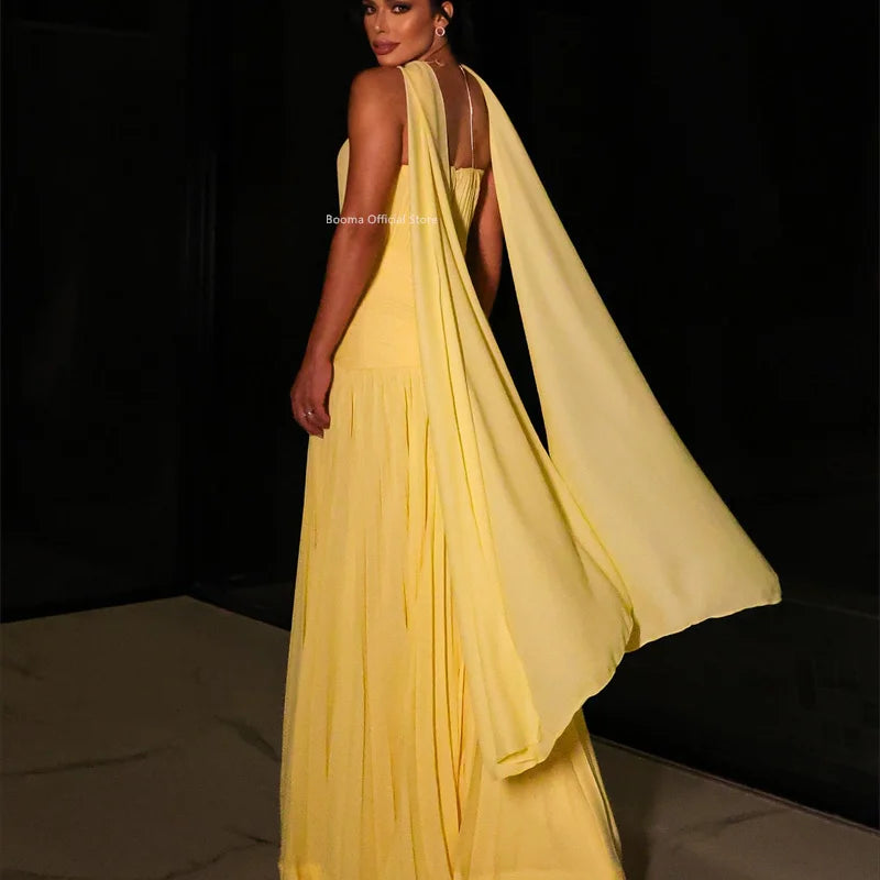 Booma A-Line Pleat Yellow Evening Dresses Sleeveless | SAMAG