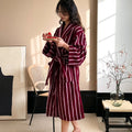 Retro Plaid Cotton Bathrobe Super Soft Absortion Hooded Loose Bath Robe Coat Towel V Neck Warm Sleepwear Robes Women Homewear