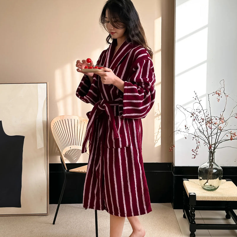Retro Plaid Cotton Bathrobe Super Soft Absortion Hooded Loose Bath Robe Coat Towel V Neck Warm Sleepwear Robes Women Homewear