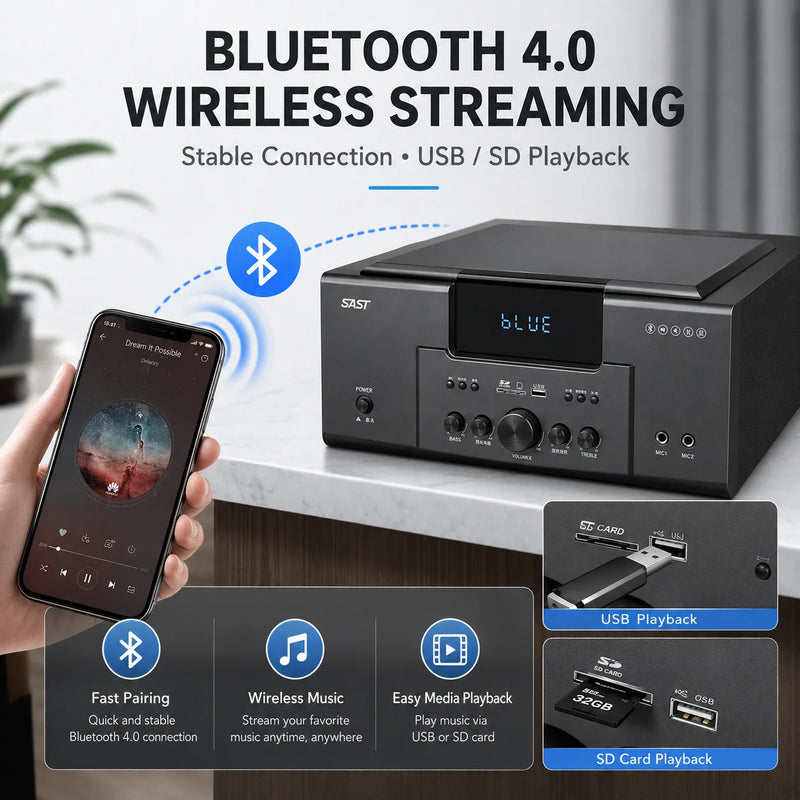 160W Home Theater Set 4Ω Bluetooth Speaker 8 Inch Subwoofer 5.1 Sound System Audio Set For Karaoke TV Living Room KTV Studio