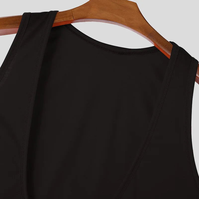 Sexy Deep V Neck Tank Tops Mens Sports Fitness Gyms Camisoles 2025 Spring Summer Casual Solid Color Sleeveless Straps Men Vests