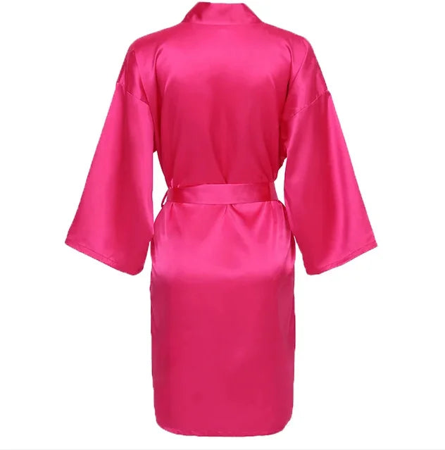 Solid Satin Night Robe, Elegant Half Sleeve V Neck House | SAMAG