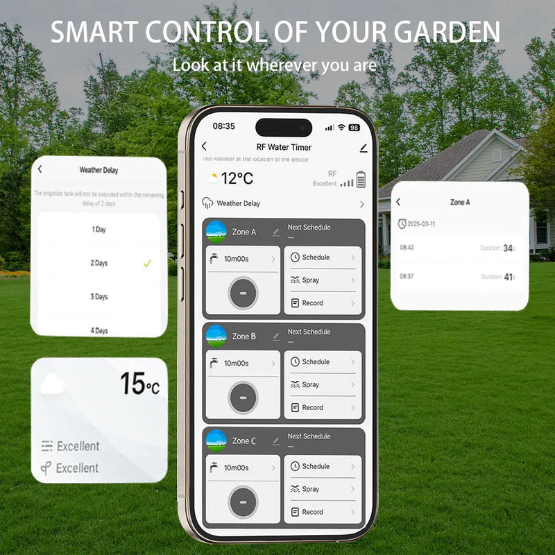 Tuya Wifi+RF433 3-outlet water timer Garden Water Timer Rain Delay Filter Programmable Automatic Irrigation Controller