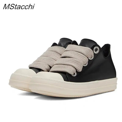 Men's Women Platform Sneakers Black Leather Zipper Lace | SAMAG