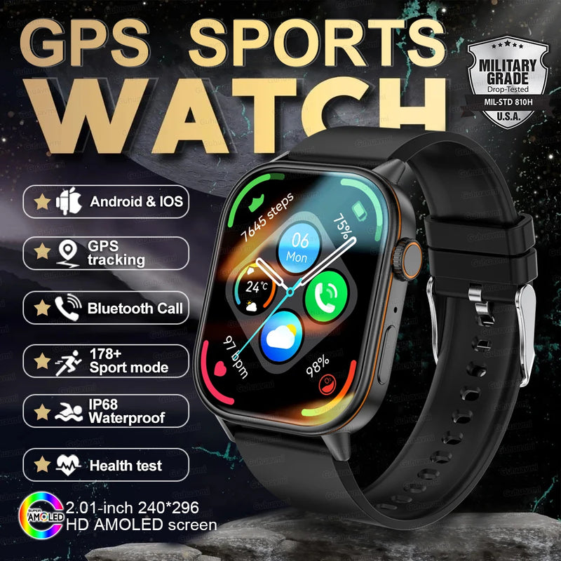 New GPS Military Smart Watch Bulit-in GPS Compass Altimeter Barometric 10ATM IP69K Waterproof AMOLED BT Call Smartwatch
