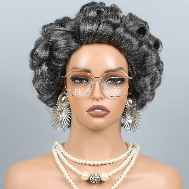 210% Short Salt And Pepper Grey Wigs Human Hair For Black Women Glueless Grey Human Hair Wig Rose Curly Pixie Cut Wig Human Hair