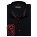 DiBanGu Men Shirt Long Sleeve Black Solid Red Paisley | SAMAG