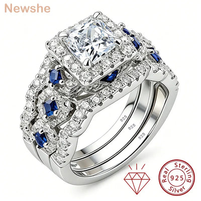 Newshe 3 Pcs Wedding Rings Set for Women 925 Silver Princess Cut Certified Moissanite/Zircon Luxury Bridal Engagement | SAMAG