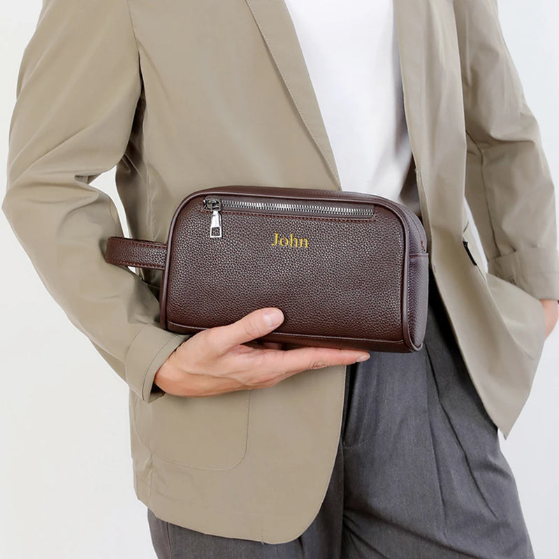 Customized Name Men's Business Handbag Made of Soft Leather, Large Capacity, PU Leather Outdoor Travel Storage Bag