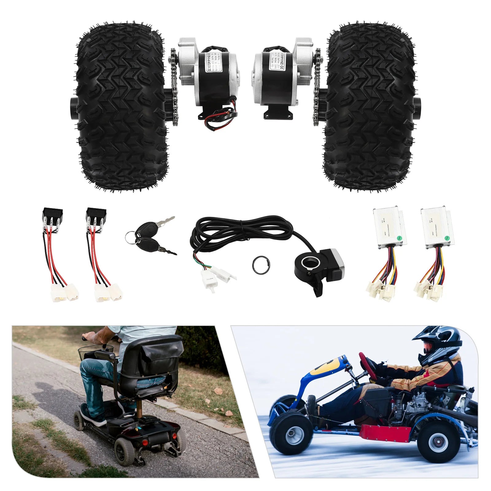 250W/24V 36V/350W Motor Drive Air Wheel Conversion Kit, 10Inch Double Wheel Set with Reverse Gear Switch and Thumb Throttle