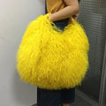 Luxury Real Mongolia Lamb Fur Handbag Soft Plush Genuine Leather Shoulder Boston Bag Women's Purse Hobo Style Fluffy Fuzzy Bags
