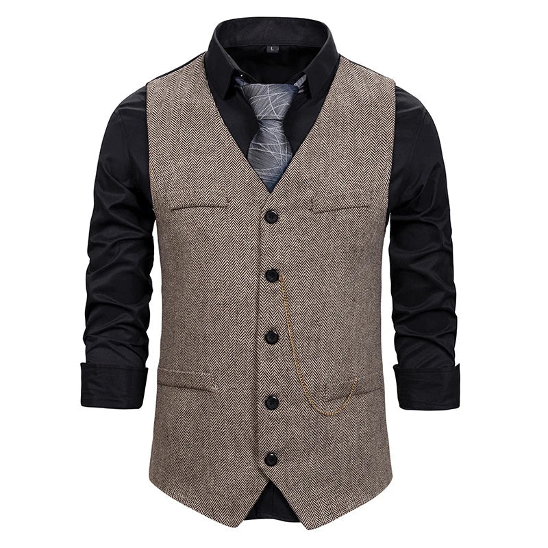 Men Suit Vest Chain Waistcoat Business Wedding V Neck Collar Casual Men's Dress Male Blazer Vests Formal Party Fashion Vest V14