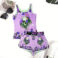 Women Skull Print Vest and Shorts Two Piece Sets Summer Casual Set Women